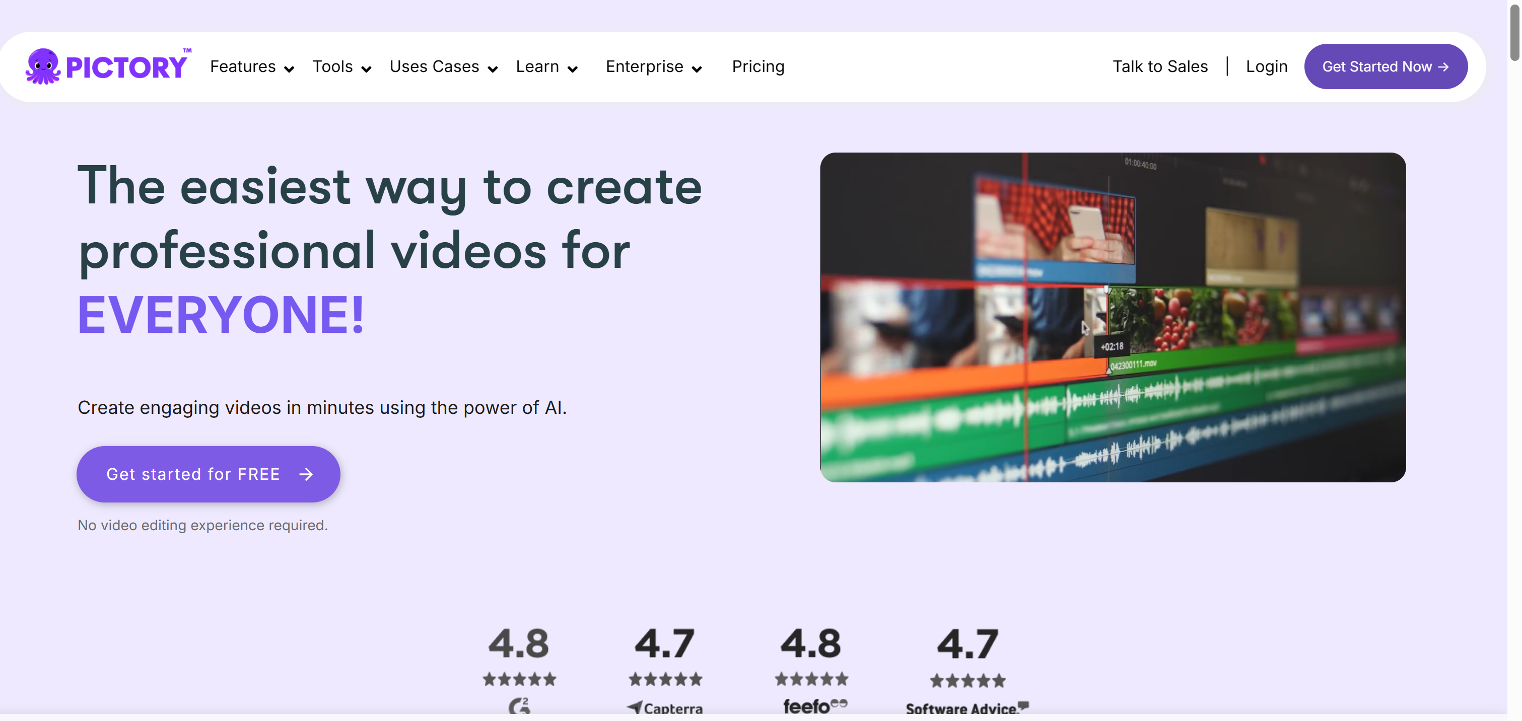 Pictory vidoe editor interface