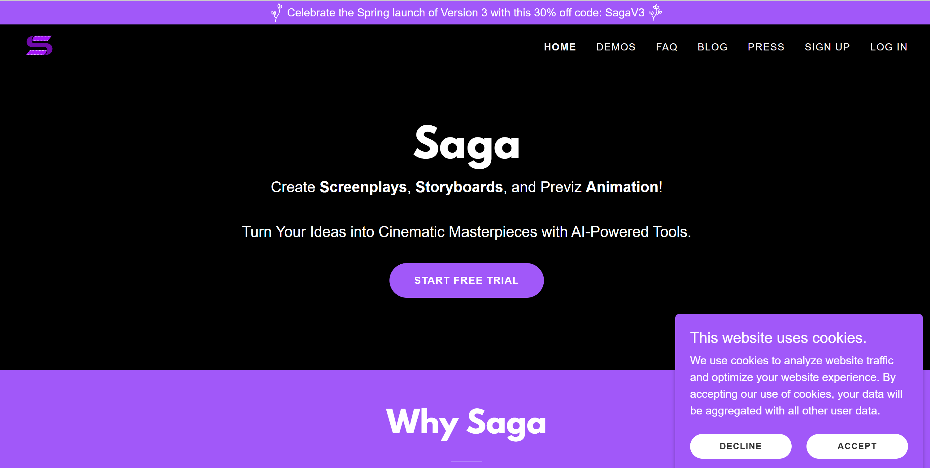 SAGA AI Screenwriting & Storyboarding Review – Script‑to‑Sto interface